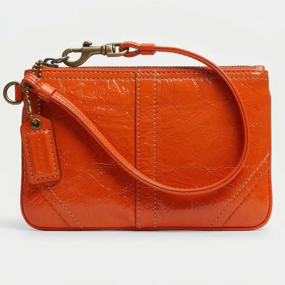 Coach Orange Leather Wristlet - Picture 1 of 6